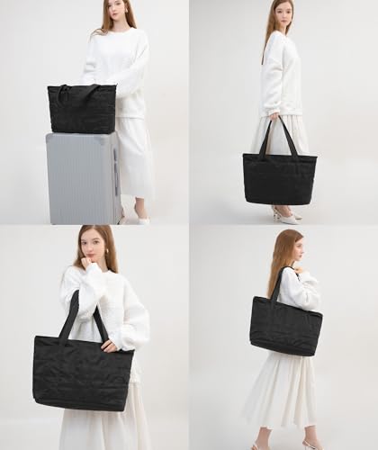 Tote Bag for Women Lightweight Quilted Shoulder Bag With Zipper for Work Travel Gym, Expandable Handbag2