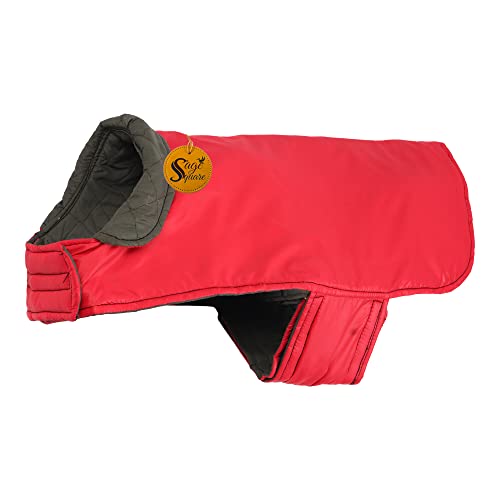 Image of Sage Square Double-Sided Quilted Dog Jacket - Weather-Resistant, Lightweight, Waterproof, Designed for Comfort & Warmth, Adjustable Fit, Perfect for Indoors or Outdoors (Medium- 20 Inches, Red)