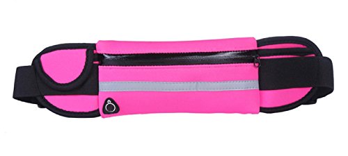 Elonglin Unisex Running Belt Waist Pack Belt Fitness Belt Waterproof Sweat-Resistant for Mobile Phone 4-6 inch Zipped Headphone Hole Traveling Hiking Jogging Walking Yoga Cycling Money Belt Dark Pink