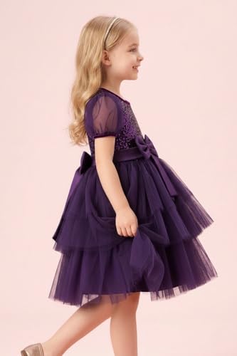 Image of Girls Dress Velvet Sequin Birthday Gown for Ages 1 to 7 Years Kids Frock Western Wedding Outfit Children Clothing Set Fancy Frocks for Little Baby Girl Stylish Modern Attire