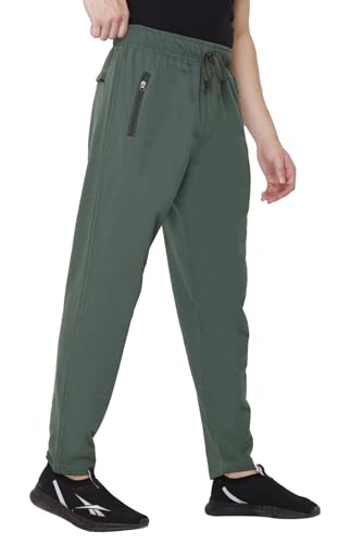 Image of Plus Size Cotton Loop Knit Lowers for Men with Zip Pocket, Night Pant, Sports Trouser, Gym n Lounge Wear Track Pant for Boys Olive 7XL