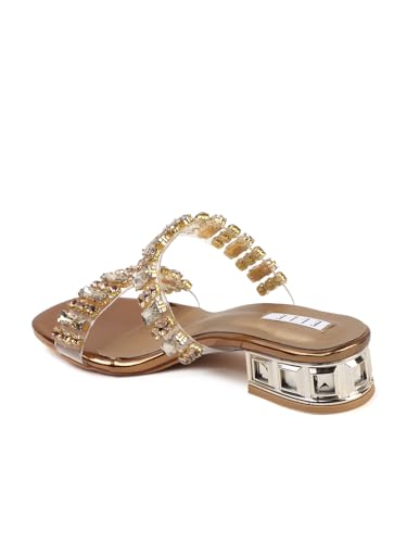 Image of ELLE Women's Dual Strap Embellished Sandal Gemstone Adorned Low Heel
