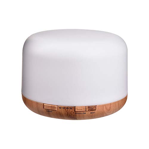 Kyansin Diffuseur d'huiles essentielles 500 ml, humidificateur d'aromathérapie à ultrasons avec 7 lumières LED colorées murmurmurent silencieux et silencieux pour la maison, lhôtel, le yoga, le spa