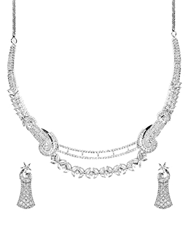 Image of Yellow Chimes Jewellery Set for Women and Girls American Diamond Jewellery Set | Rosegold Rhodium Plated AD Necklace Set for Women | Birthday Gift for Girls & Women