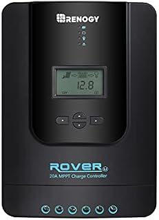 Renogy MPPT Charge Controller 20A, 12V/24V DC 20 Amp Input MPPT Charge Controller Auto Paremeter Adjustable LCD Display Solar Panel Regulator for Gel Sealed Flooded and Lithium Battery, 20A, Black