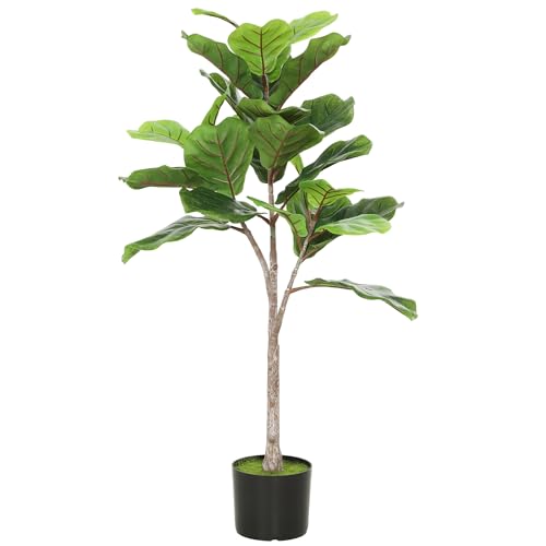HOMCOM 43' Artificial Fiddle Leaf Fig Tree with 28 PEVA...