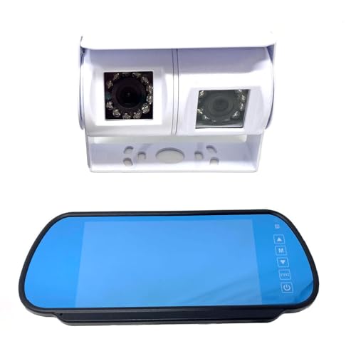 Cámara de aparcamiento doble doble de 12 V para autocaravana (cámara con monitor de espejo de clip de 7 pulgadas)