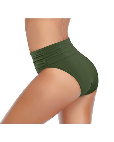 Image of Tempt Me Women's High Waisted Bikini Bottom Tummy Control Ruched Bathing Suit Swim Bottom