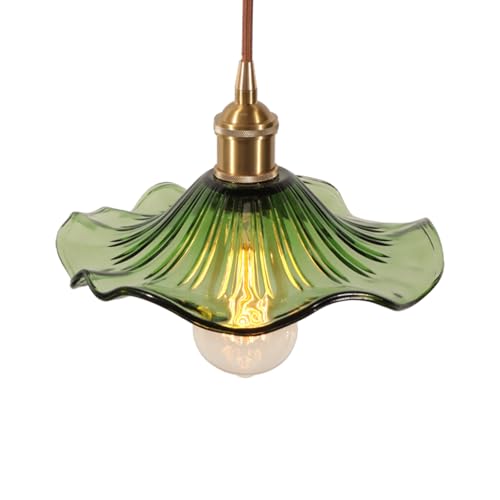 DLGLOLIN Suspension Luminaires en Verre Intérieure Moderne Verte Fleurs Lampe Suspendue Vintage Laiton Doré Lustre Plafonniers pour Cuisine Cuisine Salon Chambre