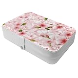 Joyero de viaje portátil con diseño de flores de cerezo estéticas rosas 893, un gran estuche organizador para anillos, aretes, collares, perfecto para niñas y mujeres, 1 paquete