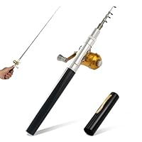 Cyrank Mini Pocket Pen Angelrute, Tragbarer Teleskop-Angelstift mit Angelrolle für Salzwasser, Mini Taschenstift Angelrute, Mini Tragbare Pen Angelrute Angelrute Pol mit Rolle, Süßwasser
