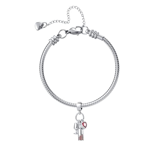 Wine Glass Charm for Pandora Bracelets Cup Bottle Red Crystal Love Heart Dangle Women Girl Bead for Sister Best Friends Cocktail Party2