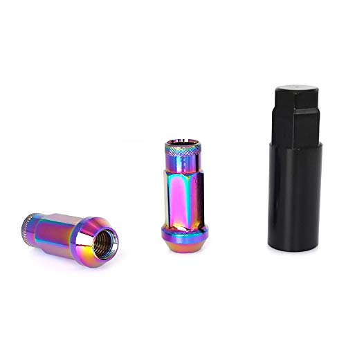 Image of Lug Nuts M12x1.5 Open End Wheel Nuts,Taper Acorn Seat, Forged Locknut Racing Nut 20 Set 2 Pieces Total 22 Pieces and 1 Nut Socket Key (Multicolored M12 x P1.5)