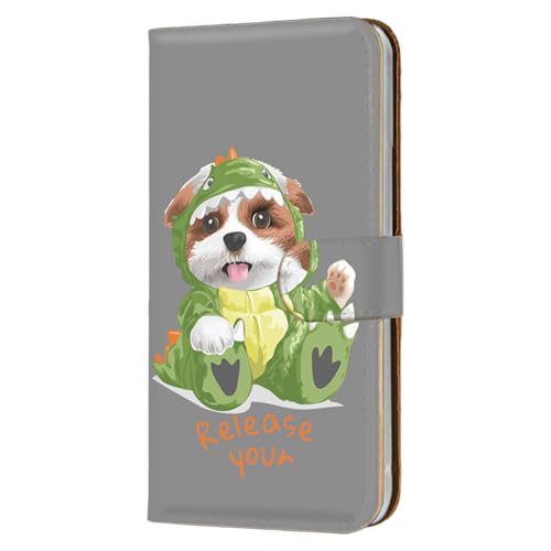 Android One X1 用 アンドロイドワンs1カバー 手帳型 スマホケース フレキシブル けーたいケース 耐衝撃性 スタンド 恐竜だワン かわいい 着せ替えわんこ シーズー ぐれー bcbt04m