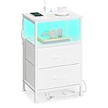 SONGMICS BELLAH Collection - Bedside Table with Charging Station, Side End Table with APP-Controlled Adjustable LED Lights, 1 Open Shelf and 2 Drawers, Bedroom, Cloud White and Snow White LGS302WH02