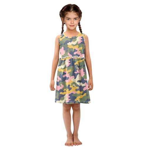 Colorful Camouflage Girls Summer Sleeveless Dress Casual Sundress 2-8 Years4