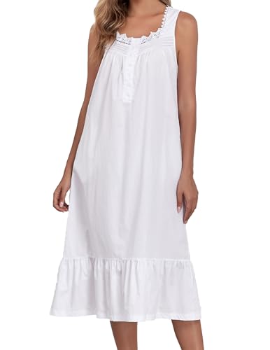 100% Cotton Nightgowns For Women Sleeveless Night Gown Long Sleep Dress With Pockets