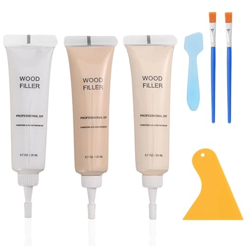 BUDOCI Holzmöbel-Reparaturset, Laminat Parkett Reparatur, 3 Farben Holzspachtelmasse, Holzreparaturset Reparatur von Kratzern, Rissen, Verfärbungen für Holzschrank, Boden, Tür, Tischoberflächen