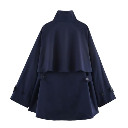 Women's Oversized Cape Coat 2025 Fall Winter Casual Short Trench Coat High Neck Zipper Vintage Outerwear with Pockets2