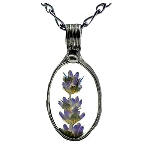 Purple Lavender Necklace for Women, Real Pressed Flower Pendant, Handmade Wildflower Jewelry, Birthday Gift for Gemini, Gift for Wife, Mom, Daughter, Artisan Hand Crafted by Bayou Glass Arts (sf22)
