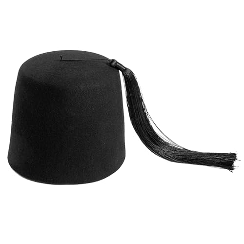 Chapeau Fez arabe en feutre avec pompon noir pour costume traditionnel d'adulte