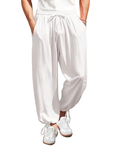 Pantalones De Algodón Y Lino Para Hombre, Cintura