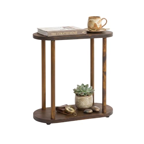 GENESIS WOODESIGN Oval Solid Wood Narrow Side Table, Slim Small Pedestal Coffee Table for Living Room, Modern Minimalist Design for Small Spaces, Recliner Drink Table (Dark Walnut, XLarge)