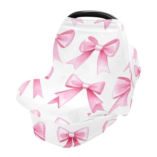 Image of Flradish Pink Bows Stretchy Baby Car Seat Cover Soft Breathable Nursing Cover Breastfeeding Cover Multiuse Infant Carseat Stroller Cover for Girls and Boys