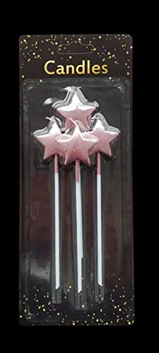 Image of 4 pcs Long Star Birthday Party Decoration Star Candle Big Cake Decoration Candles Rose Gold Theme Candle (Set of 4) (Rose Gold)