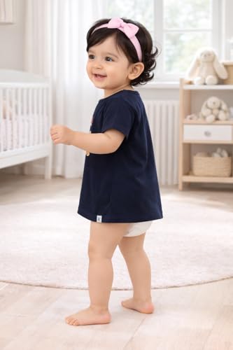Image of BODYCARE Infant Baby Girls Cotton T-Shirt Round Neck Half Sleeves Ultra Soft Breathable Fabric Regular Fit Casual Tee Summer Wear Top for Kids