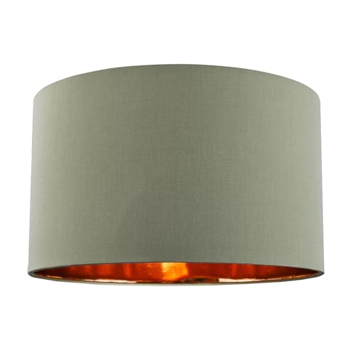 Modern and Chic Olive Green Cotton Fabric 16" Floor, Table or Pendant Circular Drum Lampshade with Shiny Copper Inside | Beautiful Statement Piece by Happy Homewares