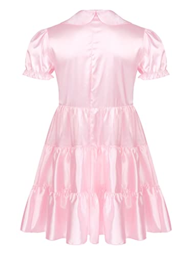iiniim Men's Satin Sleepwear Mini Dress Sissy Maid Cosplay Uniform Outfit French Apron Girly Dress Suit2