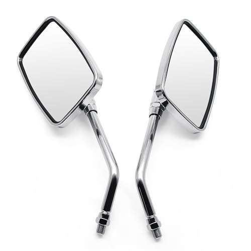 Image of MZS Chrome Motorcycle Mirrors, 10MM 8MM Bolt Universal Rectangular Handlebar Rear View Side Mirror Adjustable Compatible with Cruiser Chopper Touring Street Naked Bike Scooter