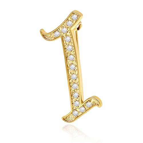 Image of Cicy Bell A-Z Initial 26 Letter Brooch Pins 18k Gold Plated Cubic Zirconia Breastpin Name Personalized Gifts for Women Men