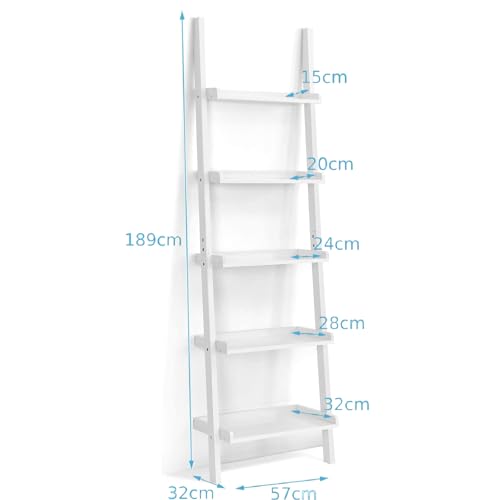 5-Tier-Ladder-Shelf-Wooden-Leaning-Wall-Rack-Ladder-Shelving-Unit-for-Flower-Plant-Toy-and-Book 5 Tier Ladder Shelf Wooden Leaning Wall Rack Ladder Shelving Unit for Flower Plant Toy and Book