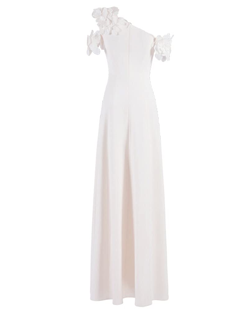 DinaVian - Abito da donna lungo in chiffon con motivo floreale, da sera e damigella d'onore