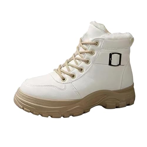 aterproof - Botines para mujer, botas de senderismo cálidas, botas de esquí al aire libre, gruesas, White, 39.5 EU