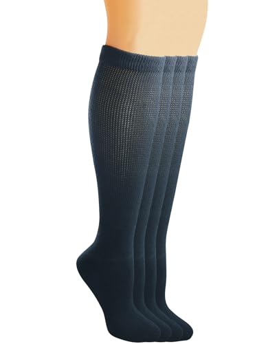 Yomandamor Women's Non-binding Cotton Knee-Hi Diabetic Socks Boot Socks with Cushion Sole and Seamless Toe,4 Pairs L Size