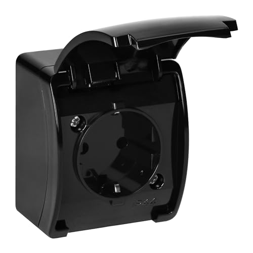 Miratic Enchufe Exterior Enchufe Superficie Resistente y Duradero Enchufe Estanco para Seguridad Adicional con Grado de Protección IP44 (Negro)