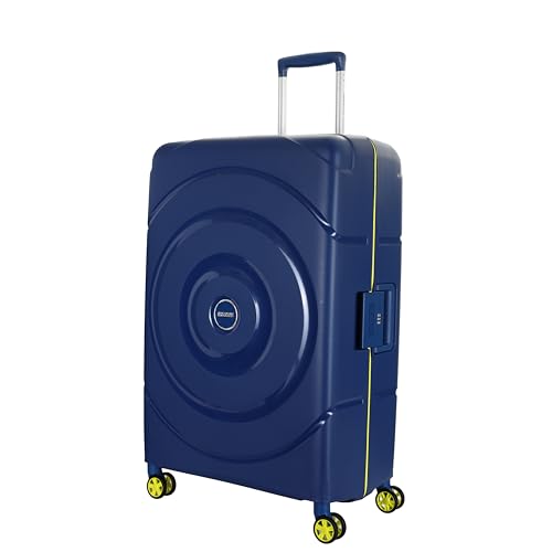 Image of American Tourister Polycarbonate Material Circurity Max 77 cm Small Hardside Cabin Suitcase with Xtrasecu 3-Point Locking System & Double Spinner 8 Wheels for Unisex - Deep Blue
