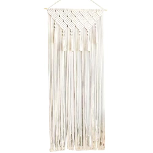 Tenture murale en macramé 26 x 79 pouces rideau de porte en coton macramé avec pompon art mural bohème tissé tapisserie murale à suspendre pour portes décoration de fenêtres rideau de porte en ma