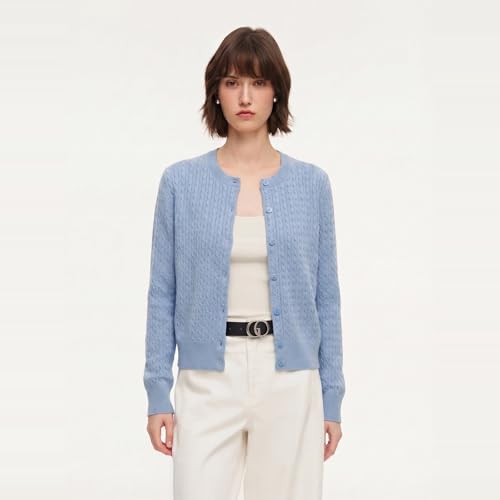 Image of GOELIA Women Wool Blend Lightweight Cardigan Sweaters 2026 Spring Business Casual Solid Long Sleeve Knitted Cardigan Top