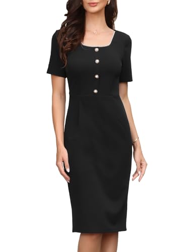 Robe col carré et manches courtes Allegra K : la coupe fourreau casual et élégante