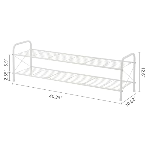 Image of Hoctieon 2 Tier Shoe Rack for Closet, Durable Mesh Style Shoe Rack, Entryway Shoe Shelf, Shoe Storage Organizer for Hallway, Bedroom, Living Room, Wardrobe, White