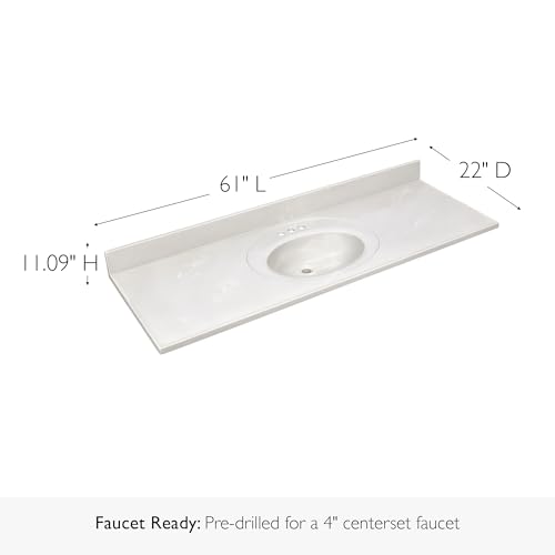 Image of Design House Cultured Marble Vanity Top, 61 in W x 22 in D, Integrated 4 in Centerset Oval Sink & Backsplash, Ivory Swirl, 597419
