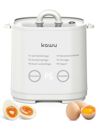 kawu 6-Function Egg Cooker for Hard Boiled Eggs, Egg Boiler with Timer, Egg Cooker for Soft Boiled Egg, Electric Egg Boiler with Auto Shut Off &Alarm, W/Bowl&Rack