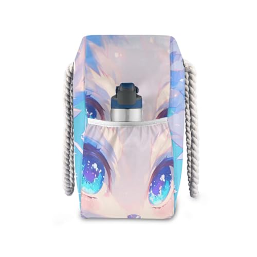 Blue White Wolf Baby Large Capacity Large Tote Bag with side pocketes Carry On Bag Perfect for Travel Pool Swim Beach Vacation Necessities3