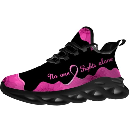 Women's Breast Cancer Awareness Shoes Pink Ribbon Sneakers Running Walking Tennis Shoes Gifts for Ladies Girlfriend
