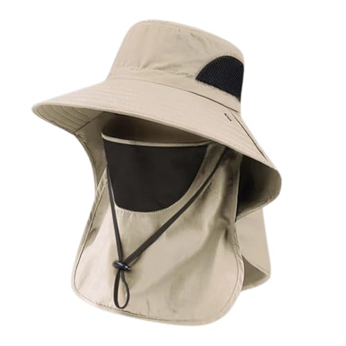 NLAND Sombrero para el Sol Hombre Gorros de Pescador con Protección Transpirable Unisex Sombrero Trekking con Cubierta de Cuello Desmontable,Caqui Talla única