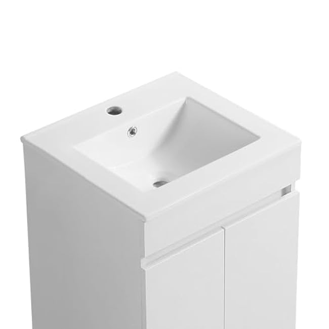 Compact Elegant White Bathroom Cabinet with Black Tripod Design and Ceramic Sink